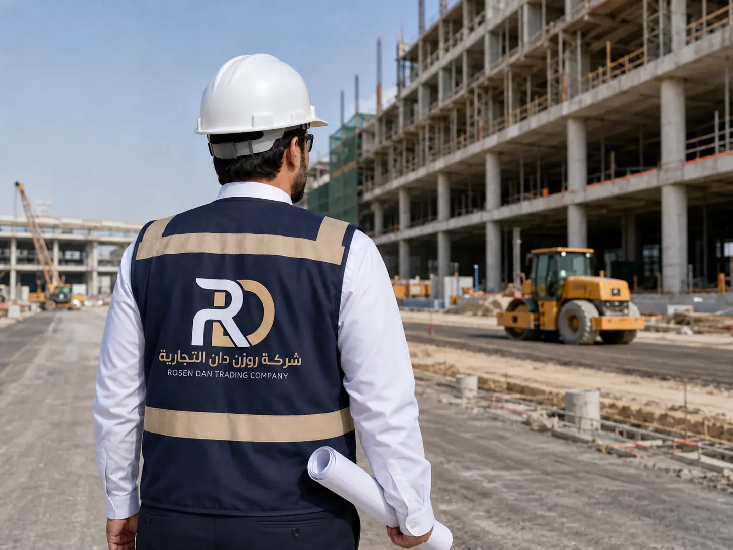 مهندس من فريق روزن دان التجارية يرتدي فيست يحمل شعار الشركة